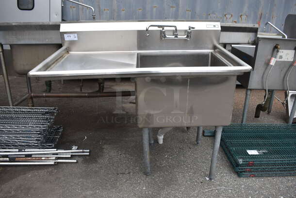 Commercial Stainless Steel One Compartment Sink with Galvanized Steel Legs and 1 Drainboard