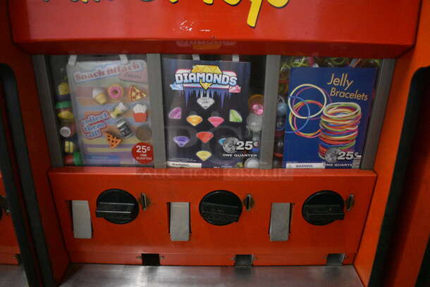 Red Floor Style 5 Compartment Toy Vending Machine w/ Ice Bucket of Extra Items. 22x23x27 - Image 4 of 5
