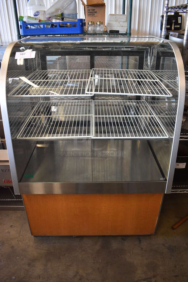 Stainless Steel Commercial Floor Style Dry Display Case Merchandiser w/ Poly Coated Racks. 36x33x52. Cannot Test Due To Cut Power Cord