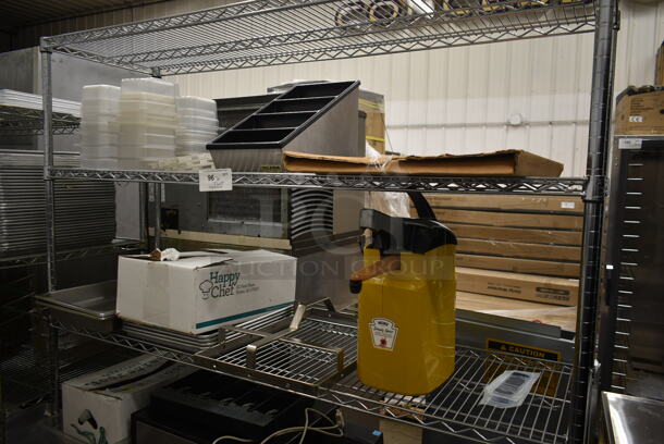 ALL ONE MONEY! Two Tier Lot of Various Items Including Poly Drop In Bins and Rack - Image 1 of 4