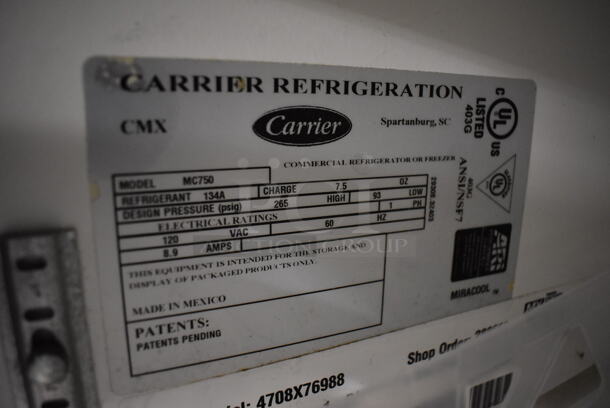 Carrier MC750 Metal Commercial Single Door Reach In Cooler Merchandiser w/ Poly Coated Racks. 115 Volts, 1 Phase. 30x32x78. Tested and Working! - Image 4 of 4