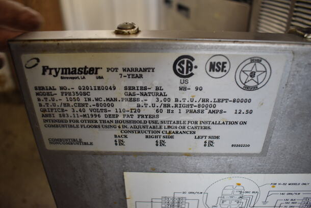 Frymaster FPH350SC Stainless Steel commercial Natural Gas Powered 3 Bay Deep Fat Fryer w/ 2 Metal Fry Baskets on Commercial Casters. 80,000 BTU. 47x32x47 - Image 9 of 10