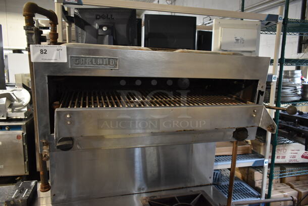 Garland Stainless Steel Commercial Natural Gas Powered 2 Burner Range w/ Salamander Cheese Melter and 2 Under Shelves. - Image 2 of 4