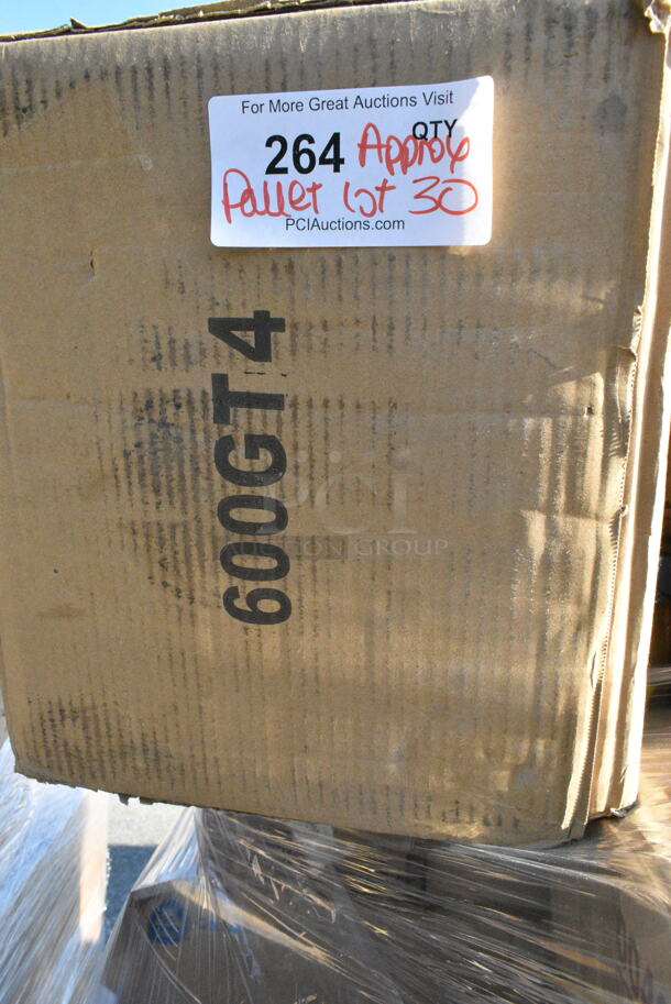 30 BRAND NEW Boxes Including 5004C Choice 4 oz. Coffee Print Poly Paper Hot Cup - 1000/Case, 346BKFSNSPM Choice Medium Weight Black Wrapped Plastic Cutlery Set with Napkin and Salt and Pepper Packets - 250/Case, 3 Box 130IC20DSP1M Choice 20 lb. Clear Plastic Drawstring Ice Bag with Ice Print - 250/Case, 2 Box 5001RT800B Lavex 8" White Hardwound Paper Towel, 800 Feet / Roll - 6/Case, 2 Box 500CC32PHD Choice Heavy Duty 32 oz. Pedestal Heavy Weight Clear PET Plastic Cold Cup - 500/Case, 795PTOKFTW4 Choice Kraft Folded Paper #4 Take-Out Container with Window 7 3/4" x 5 1/2" x 3 1/2" - 140/Case, 5001RT800N Lavex 8" Natural Kraft Hardwound Paper Towel, 800 Feet / Roll - 6/Case, 485STRAWUNN Choice 7 3/4" Jumbo Neon Unwrapped Soda Straw - 10000/Case. 30 Times Your Bid!  - Image 2 of 12