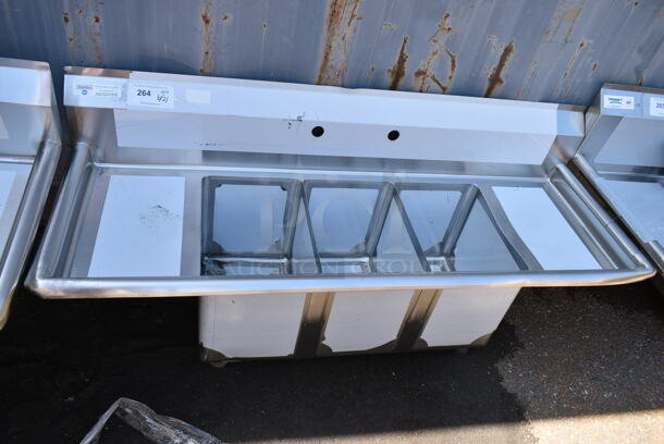 BRAND NEW SCRATCH AND DENT! Steelton 522CS31014LR 54" 18-Gauge Stainless Steel Three Compartment Commercial Sink with 2 Drainboards - 10" x 14" x 12" Bowls. No Legs.  - Image 2 of 6