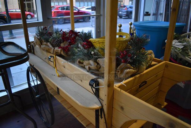 Wooden Cart w/ Green Awning. 83x36x84. (lounge) - Image 3 of 6
