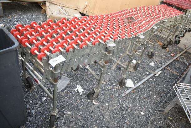 Nestaflex Metal Roller Expandable Conveyor Belt on Commercial Casters.  - Image 1 of 6