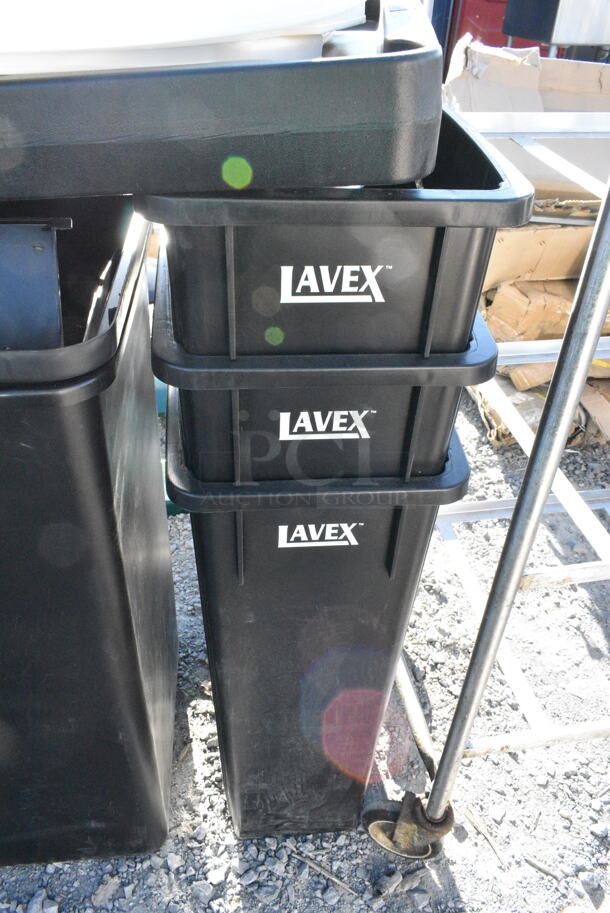 4 Various Black Poly Trash Cans Including 3 Lavex Slim Jim. 4 Times Your Bid!  - Image 3 of 4