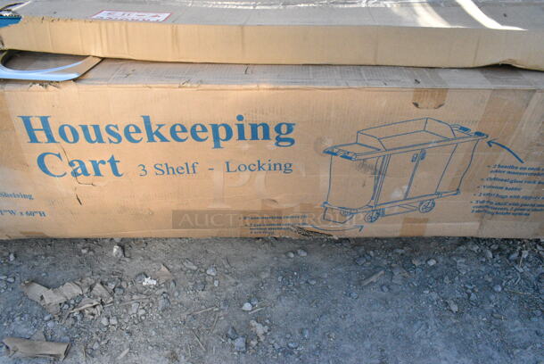 BRAND NEW SCRATCH AND DENT! 274HKCARTLCK Lavex Hotel / Housekeeping Cart - Large Locking Three Shelf. May Be Missing Pieces.  - Image 3 of 4