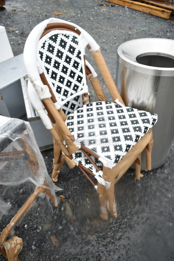 5 BRAND NEW SCRATCH AND DENT! Items Including 4 Lancaster Table & Seating 427CSRTBSBWB Bistro Series Black and White Birdseye Weave Rattan Outdoor Side Chair and Lancaster Table & Seating 427BARTBSBWB Bistro Series Black and White Birdseye Weave Rattan Outdoor Arm Barstool. 5 Times Your Bid!  - Image 5 of 7