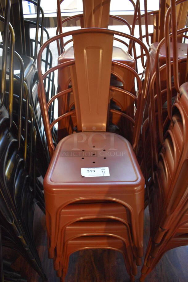 6 Brown Metal Tolix Style Dining Height Chairs. 17x17x33. 6 Times Your Bid! (lounge) - Image 1 of 5