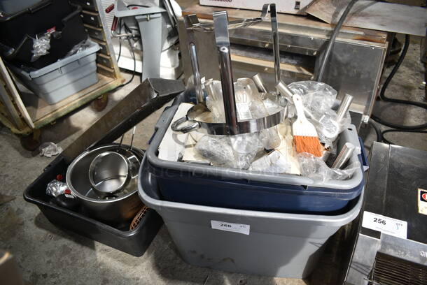 ALL ONE MONEY! Lot of Various Items Including Utensils, Metal Bowl, Pitcher Lids and Poly Bins.  - Image 1 of 6