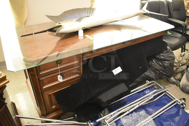 Hooker Wooden L Shaped Desk w/ Glass Top Pane. - Image 3 of 7