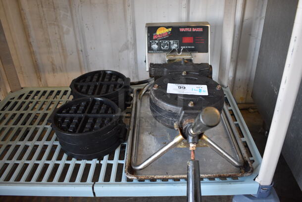 Stainless Steel Commercial Countertop Waffle Machine w/ 10 Metal Waffle Maker Inserts. 12x25x13. Tested and Working!