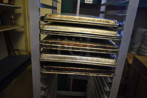 Metal Commercial Pan Transport Rack w/ 11 Metal Baking Pans on Commercial Casters. (hallway) - Image 3 of 3