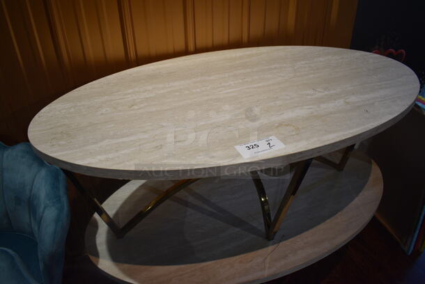 2 Oval Wood Pattern Coffee Tables on Metal Legs. 48x28x18. 2 Times Your Bid! (lounge) - Image 2 of 4