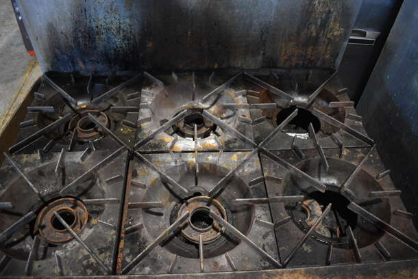 Wolf Stainless Steel Commercial Natural Gas Powered 6 Burner Range w/ Oven, Over Shelf and Back Splash. 36x31x60 - Image 4 of 6