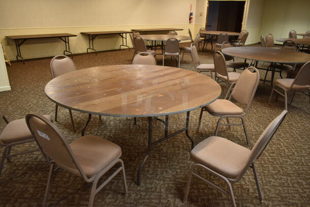 9 Wood Pattern Round Folding Tables. 9 Times Your Bid! BUYER MUST REMOVE. (ballroom #2) - Image 3 of 10