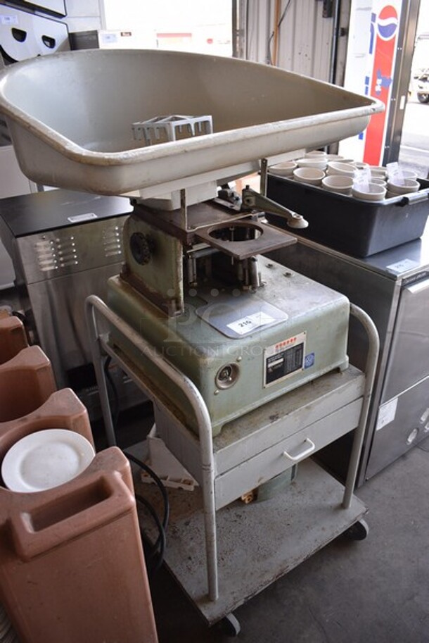 Hollymatic Super Model 54 Metal Commercial Countertop Patty Making & Forming Machine w/ Tray on Metal Commercial Portable Cart. 32x30x56. Tested and Powers On But Parts Do Not Move - Image 8 of 8