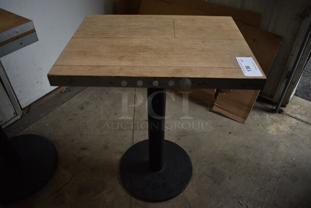 Wood Pattern Dining Height Table on Metal Table Base. 18x23.5x30