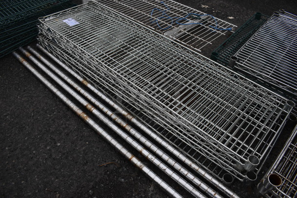 ALL ONE MONEY! Lot of 4 Chrome Finish Finish Shelves and 4 Poles! 48x14x1.5, 54" - Image 3 of 3