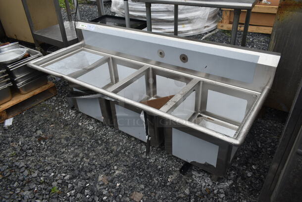 BRAND NEW SCRATCH AND DENT! Regency 600S3162018LFT Stainless Steel Commercial 3 Bay Sink w/ Left Side Drain Board and Legs. Bays 16x20. Drain Boards 16x22 - Image 2 of 5