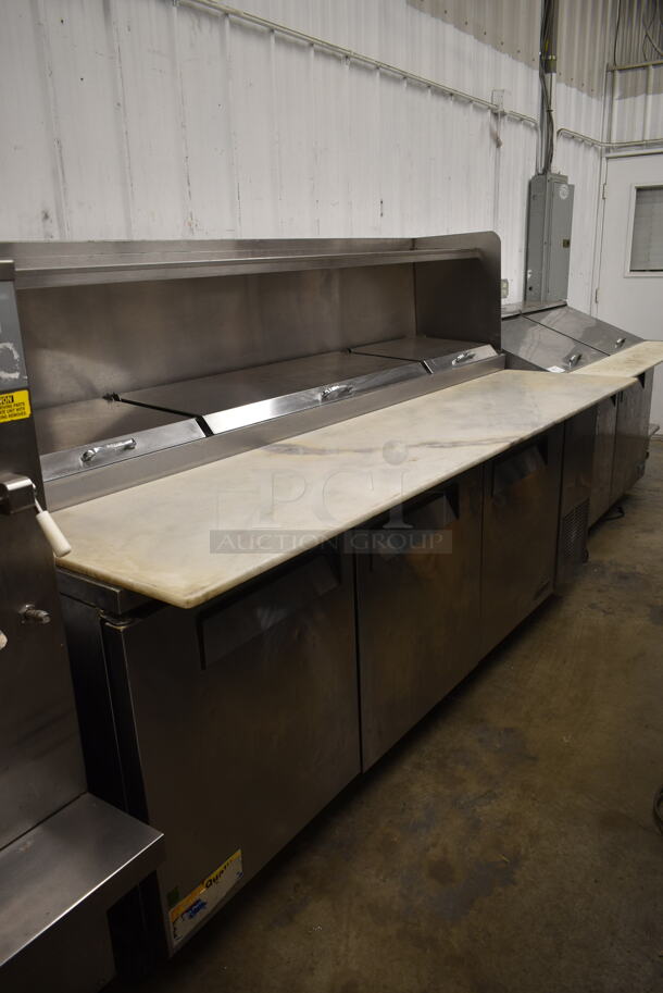 Turbo Air TPR-93SD Stainless Steel Commercial Pizza Prep Table w/ Over Shelf on Commercial Casters. 115 Volts, 1 Phase. Tested and Working! - Image 1 of 11