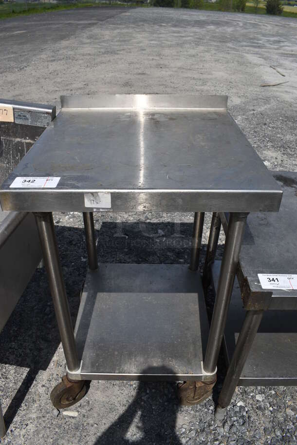Stainless Steel Commercial Table w/ Under Shelf and Back Splash on Commercial Casters. 24x25x36.5