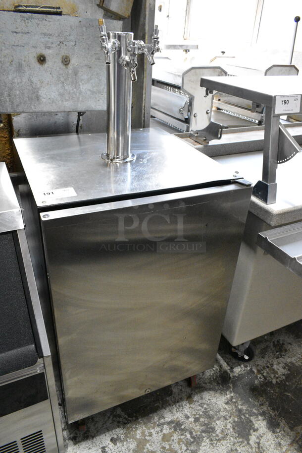 BR7001SS Stainless Steel Commercial Direct Draw Kegerator w/ 3 Head Beer Tower on Commercial Casters. 115 Volts, 1 Phase. Tested and Working! - Image 1 of 4