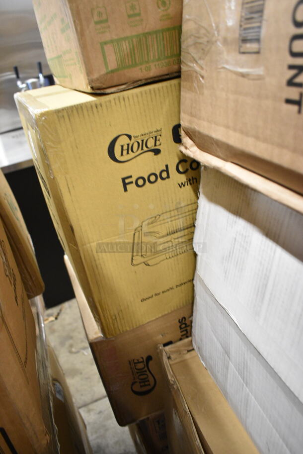 PALLET LOT of 20 BRAND NEW Boxes Including 5 Box Large Noble Gloves, 21485-50 2-1/4"x85' Thermal Paper Rolls, Bakers Mark Dough Box Dolly, 2 Box 500LFLAT32 Choice Clear Plastic Flat Lid with Straw Slot - 32 oz. - 500/Case, 612OB4LB Choice 4 lb. Oblong Foil Take-Out Container - 250/Case, Dart 12BWWCR Concorde 10-12 oz. White Non-Laminated Round Foam Bowl - 1000/Case, 795PTOBK3 Choice 7 3/4" x 5 1/2" x 2 1/2" Black Microwavable Folded Paper #3 Take-Out Container - 200/Case, Tellus 43347. 20 Times Your Bid! - Image 12 of 12