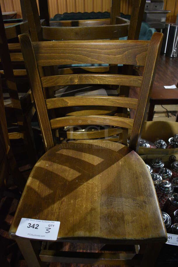 4 Wooden Bar Height Chairs w/ Horizontal Back Rest Bars. 16x16x45. 4 Times Your Bid! (lounge) - Image 3 of 5