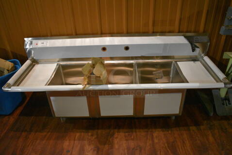 BRAND NEW SCRATCH AND DENT! Advance Tabco FE-3-1416-12RL Stainless Steel Commercial 3 Bay Sink w/ Dual Drain Boards. Comes w/ Drains and Legs! 66x22x24. Legs 24". Bays 14x16x12. Drain Boards 10x17x2