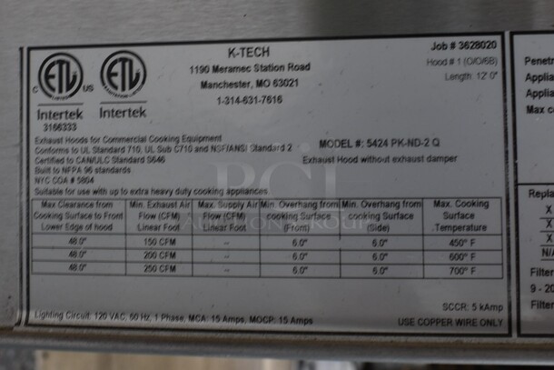 13' CaptiveAire Model 5424 PK-ND-2 Q SELF CONTAINED Stainless Steel Commercial Grease Hood w/ Make Up Air Vent. 156x68x26 - Image 4 of 10