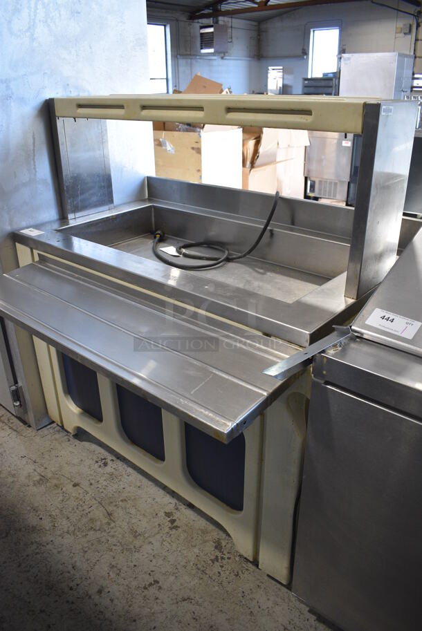 Stainless Steel Commercial Floor Style Portable Buffet Station w/ Tray Slide on Commercial Casters. 52x40x55. Tested and Powers On But Does Not Get Cold