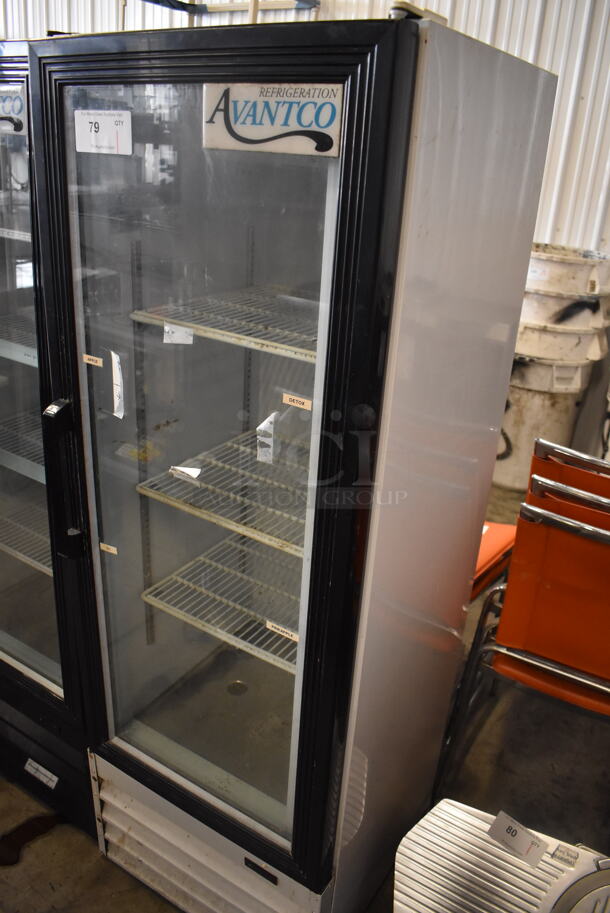 Avantco 178GDC10 Metal Commercial Single Door Reach In Cooler Merchandiser w/ Poly Coated Racks. 115 Volts, 1 Phase. 22x22x63. Tested and Working!