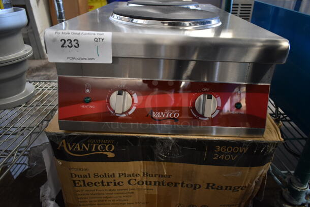 BRAND NEW SCRATCH AND DENT! Avantco 177CER200 Stainless Steel Commercial Dual Solid French-Style Burner Countertop Electric Rang. 208/240 Volts, 1 Phase. - Image 4 of 7