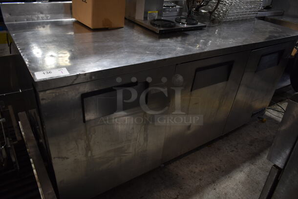 True TWT-72 Stainless Steel Commercial 3 Door Work Top Cooler on Commercial Casters. 115 Volts, 1 Phase. Tested and Working!
