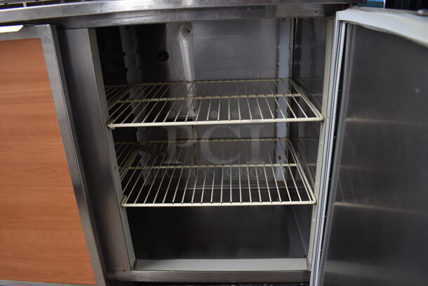 Duke Model RUF-48M Stainless Steel Commercial 2 Door Work Top Counter Cooler w/ Wood Pattern Doors. 120 Volts, 1 Phase. 48x30x40. Tested and Powers On But Temps at 47 Degrees - Image 3 of 5