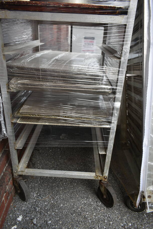 Metal Commercial Pan Transport Rack w/ 13 Metal Baking Pans on Commercial Casters.  - Image 4 of 4