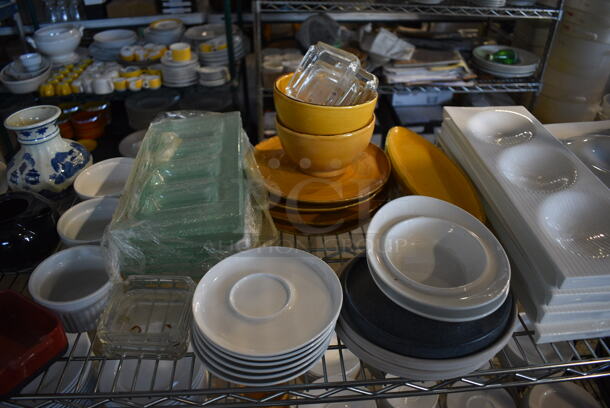 ALL ONE MONEY! Metro Lot of 4 Tiers of Various Items Including Saucers, Plates, Bowls, Mugs, Poly Bins, Wooden Trays. Does Not Include Metro Shelving Unit - Image 6 of 12