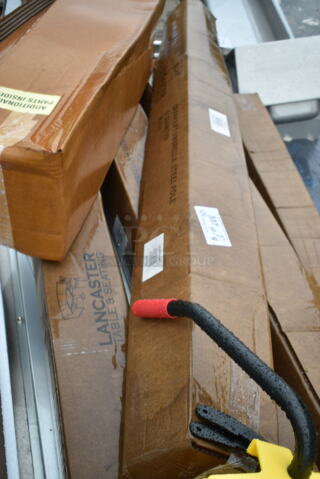 4 BRAND NEW SCRATCH AND DENT! Lancaster Table & Seating 164UMBSS11WH 11" Patio Umbrella Frame. 4 Times Your Bid! May Be Missing Pieces. 