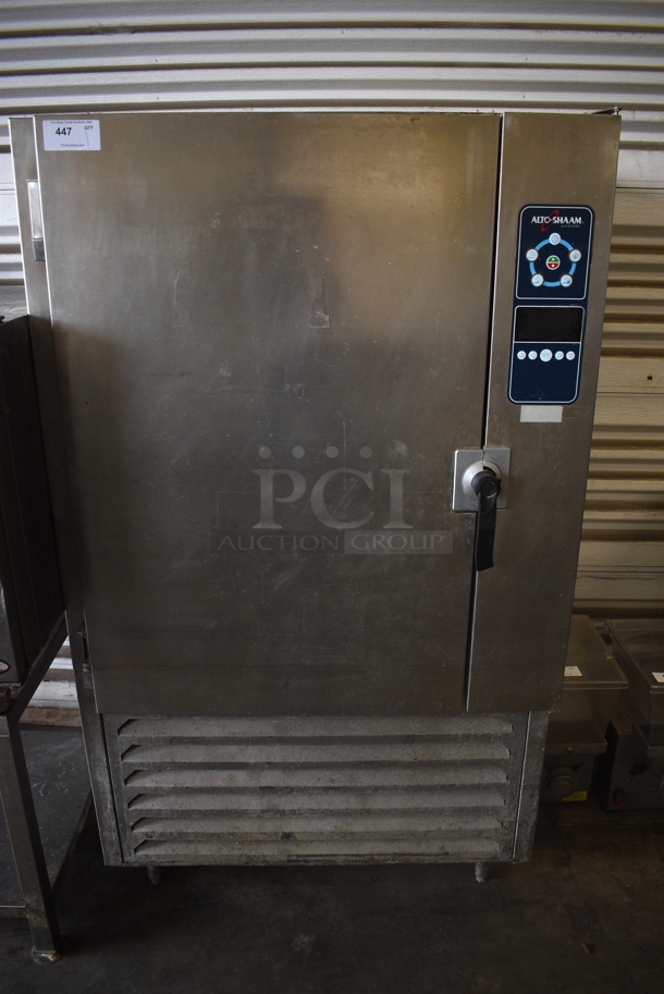 2010 Alto Shaam Model QC2-40 Stainless Steel Commercial Floor Style Blast Chiller/Freezer w/ 2 Probes on Commercial Casters. 115/208-230 Volts, 1 Phase. 41.5x37x76