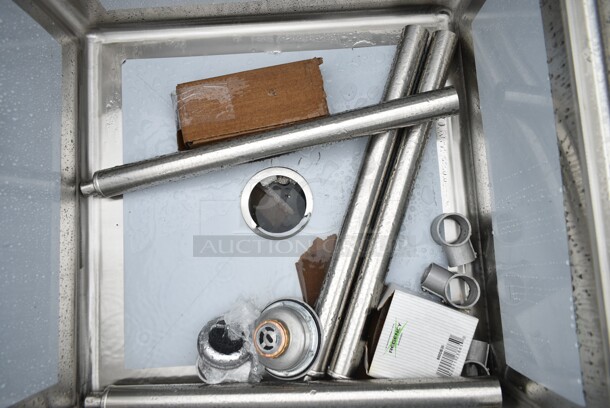 BRAND NEW SCRATCH AND DENT! Regency 600S12323 28" 16-Gauge Stainless Steel One Compartment Commercial Sink with Galvanized Steel Legs and without Drainboard - 23" x 23" x 12" Bowl - Image 5 of 6