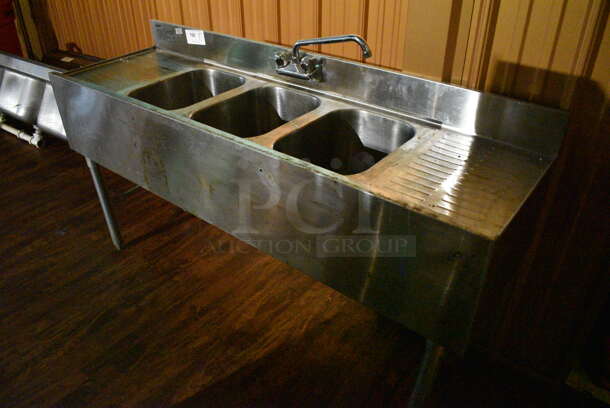 Eagle Stainless Steel Commercial 3 Bay Sink w/ Right Side Drain Board, Faucet and Handles. 60x18x33. Bays 10x14x9. Drain Boards 12x16x1. (bar) - Image 2 of 7