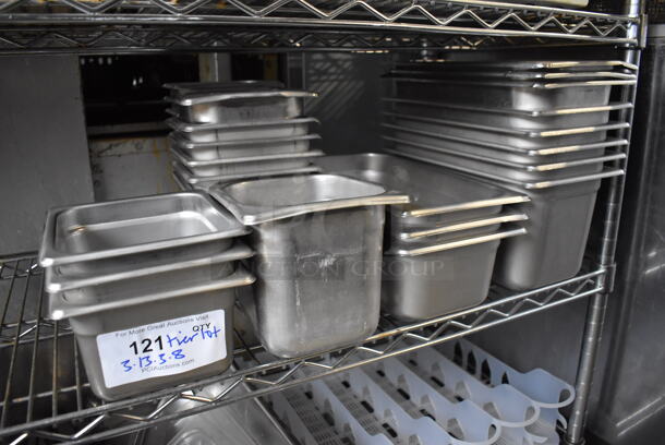 ALL ONE MONEY! Tier Lot of Various Stainless Steel Drop In Bins Including 1/6x4, 1/6x6, 1/3x4, 1/3x6 Sizes 