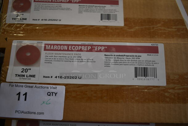 6 Boxes of BRAND NEW! Floor Maintenance Pads; Five Boxes of 10 416-25202 U Maroon Ecoprep EPP 20" Thin Line and One Box of 5 416-50204 20" Thick Line Black Stripper. 6 Times Your Bid! - Image 2 of 4