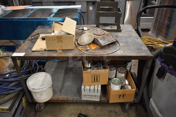 Metal 2 Tier Cart w/ Contents on Commercial Casters. - Image 1 of 8