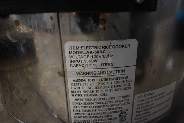 AK-50RC Stainless Steel Commercial Countertop Rice Cooker. 120 Volts, 1 Phase. Tested and Does Not Power On - Image 7 of 8