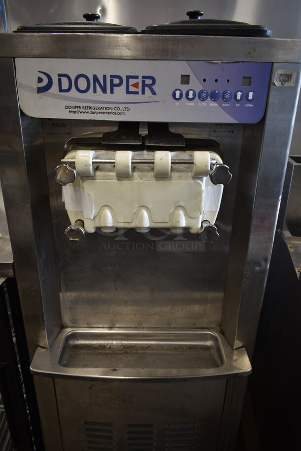 Donper Stainless Steel Commercial Floor Style Air Cooled 2 Flavor w/ Twist Soft Serve Ice Cream Machine on Commercial Casters. 208-250 Volts, 1 Phase. - Image 3 of 6