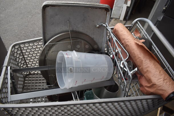 ALL ONE MONEY! Contents of Shopping Cart Including Butcher Paper Holder, Pans, Plastic Bins, Lids and More! Cart Not Included - Image 1 of 4